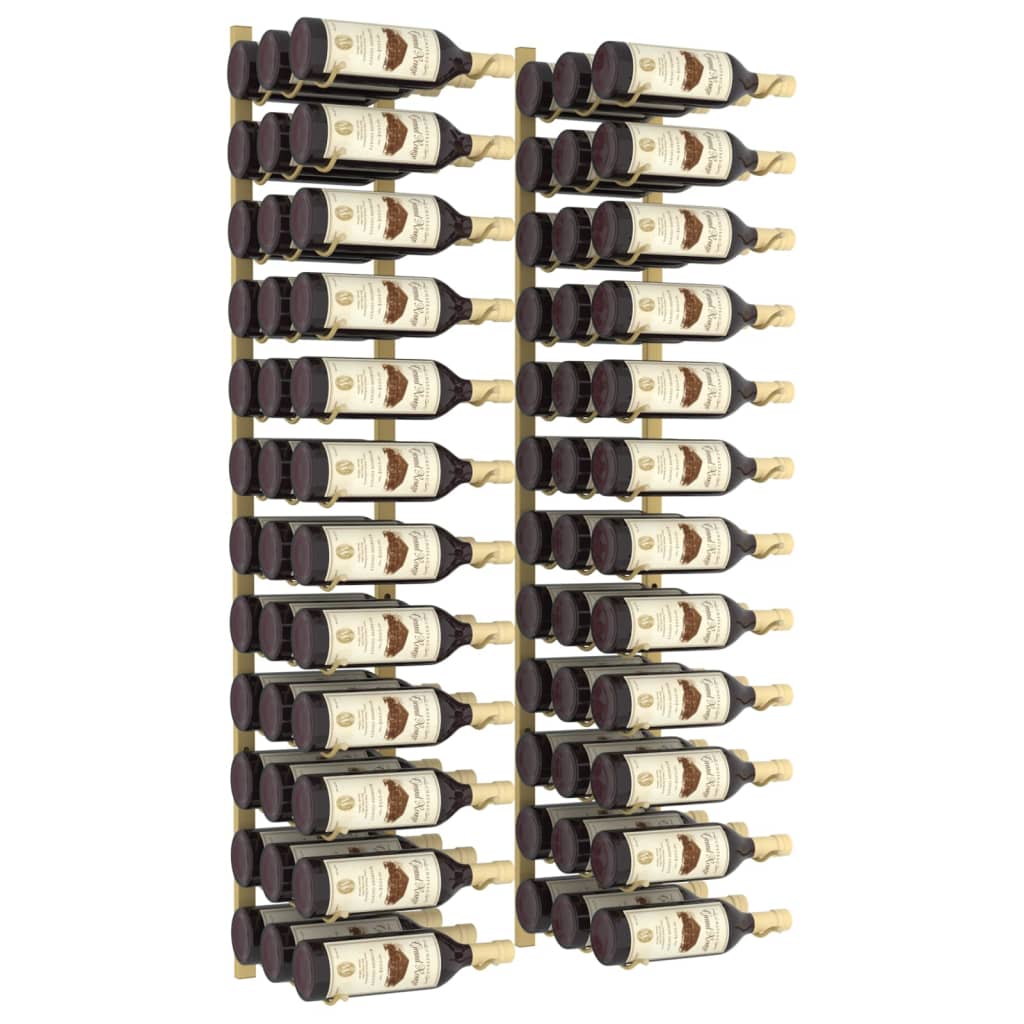vidaXL Suport sticle de vin de perete, 36 sticle, 2 buc., auriu, fier