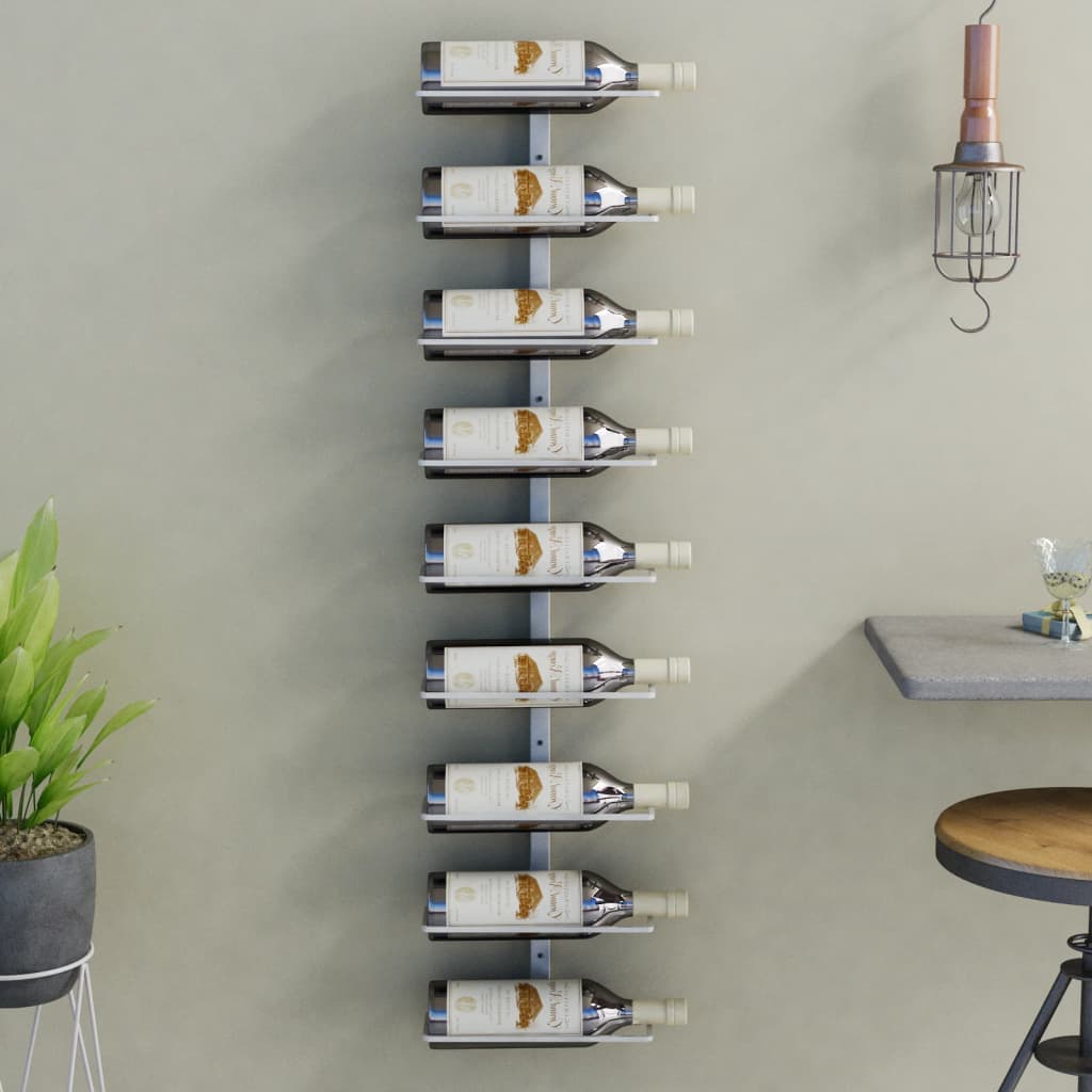 vidaXL Suport sticle de vin, de perete, 9 sticle, alb, fier vidaXL Suport sticle de vin, de perete, 9 sticle, alb, fier