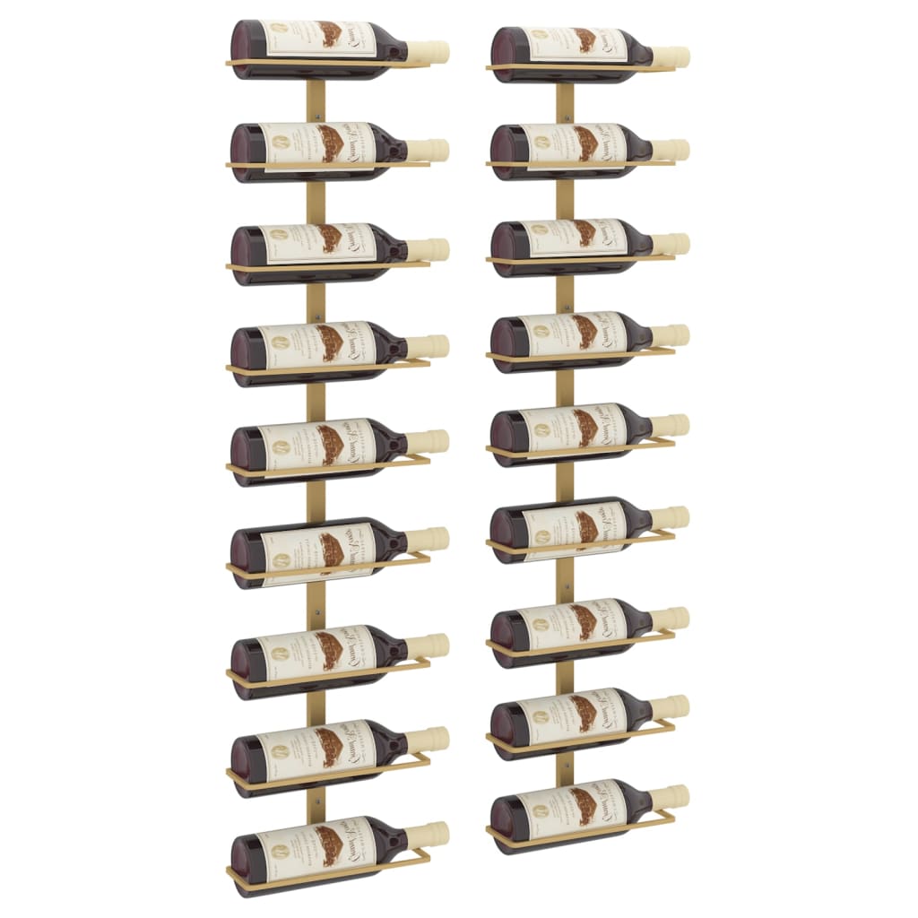 vidaXL Suport sticle de vin, de perete, 9 sticle, 2 buc., auriu, fier vidaXL Suport sticle de vin, de perete, 9 sticle, 2 buc., auriu, fier