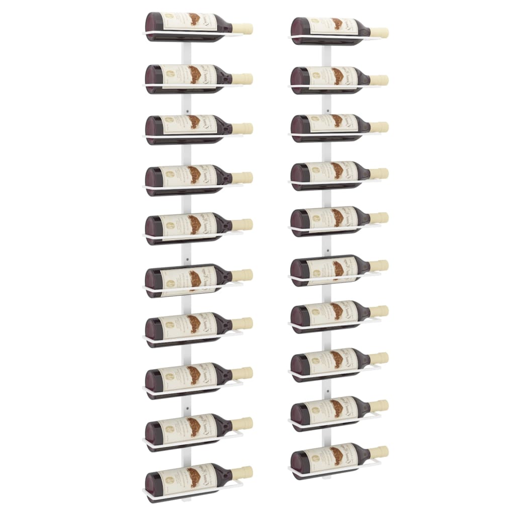 vidaXL Suport sticle de vin, de perete, 10 sticle, 2 buc., alb, metal vidaXL Suport sticle de vin, de perete, 10 sticle, 2 buc., alb, metal