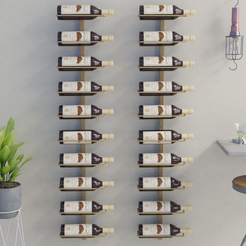 vidaXL Suport sticle de vin, de perete, 10 sticle, 2 buc, auriu, metal vidaXL Suport sticle de vin, de perete, 10 sticle, 2 buc, auriu, metal
