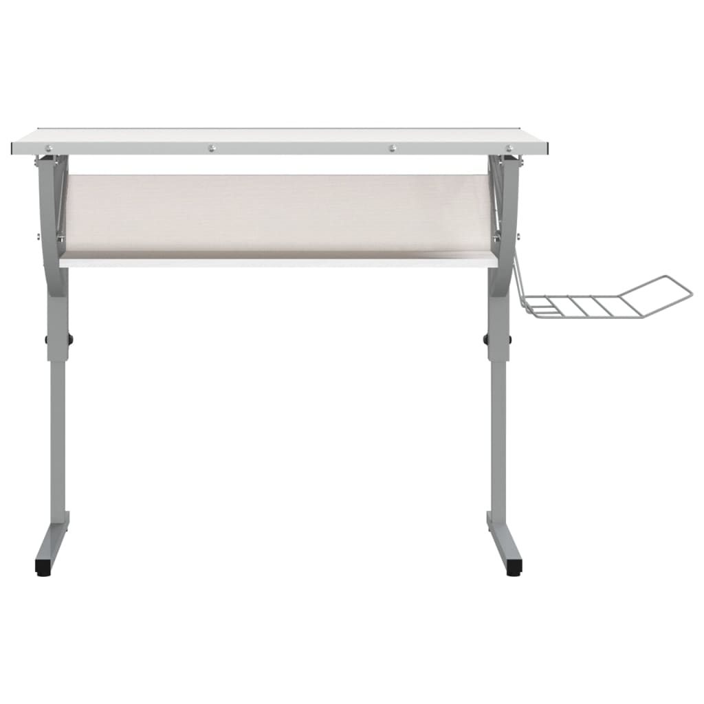 vidaXL Birou creație alb & gri 110x53x(58-87)cm lemn prelucrat & oțel vidaXL Birou creație alb & gri 110x53x(58-87)cm lemn prelucrat & oțel