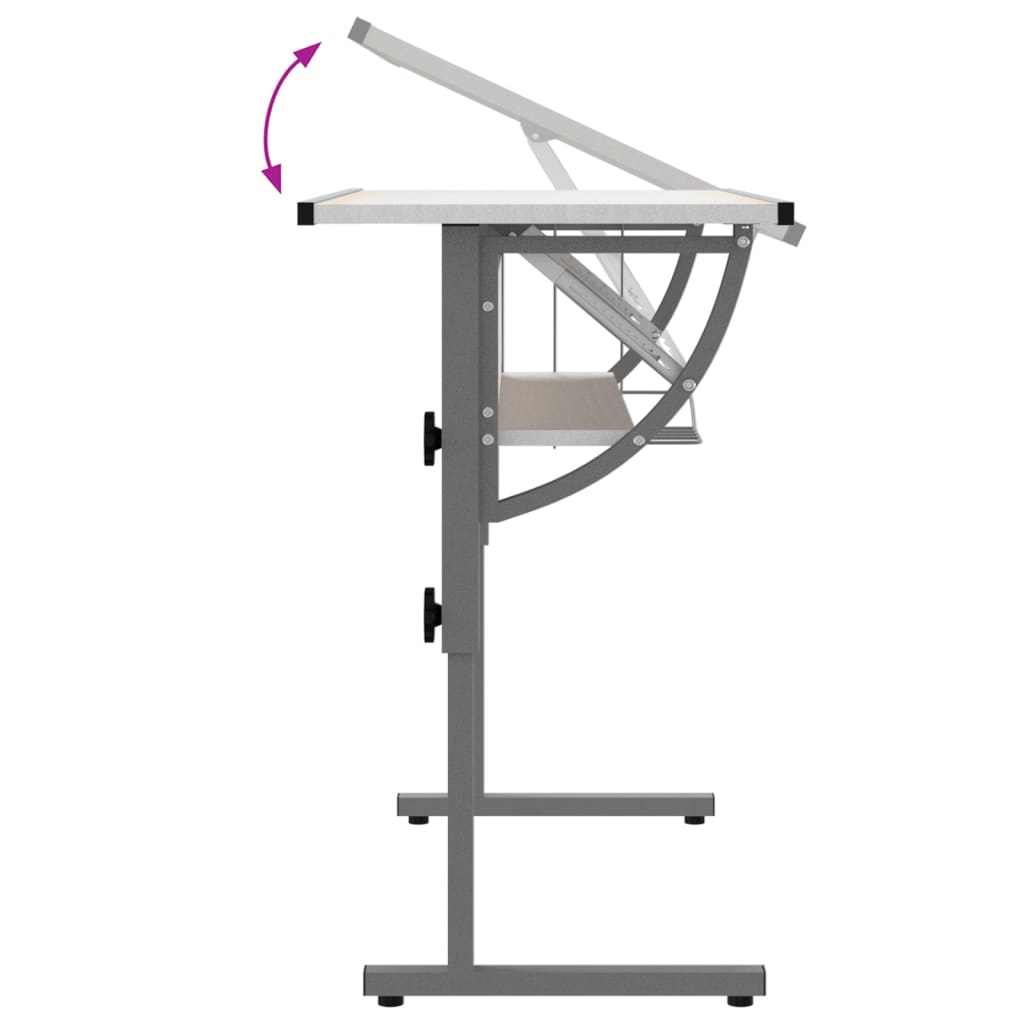 vidaXL Birou creație alb & gri 110x53x(58-87)cm lemn prelucrat & oțel vidaXL Birou creație alb & gri 110x53x(58-87)cm lemn prelucrat & oțel