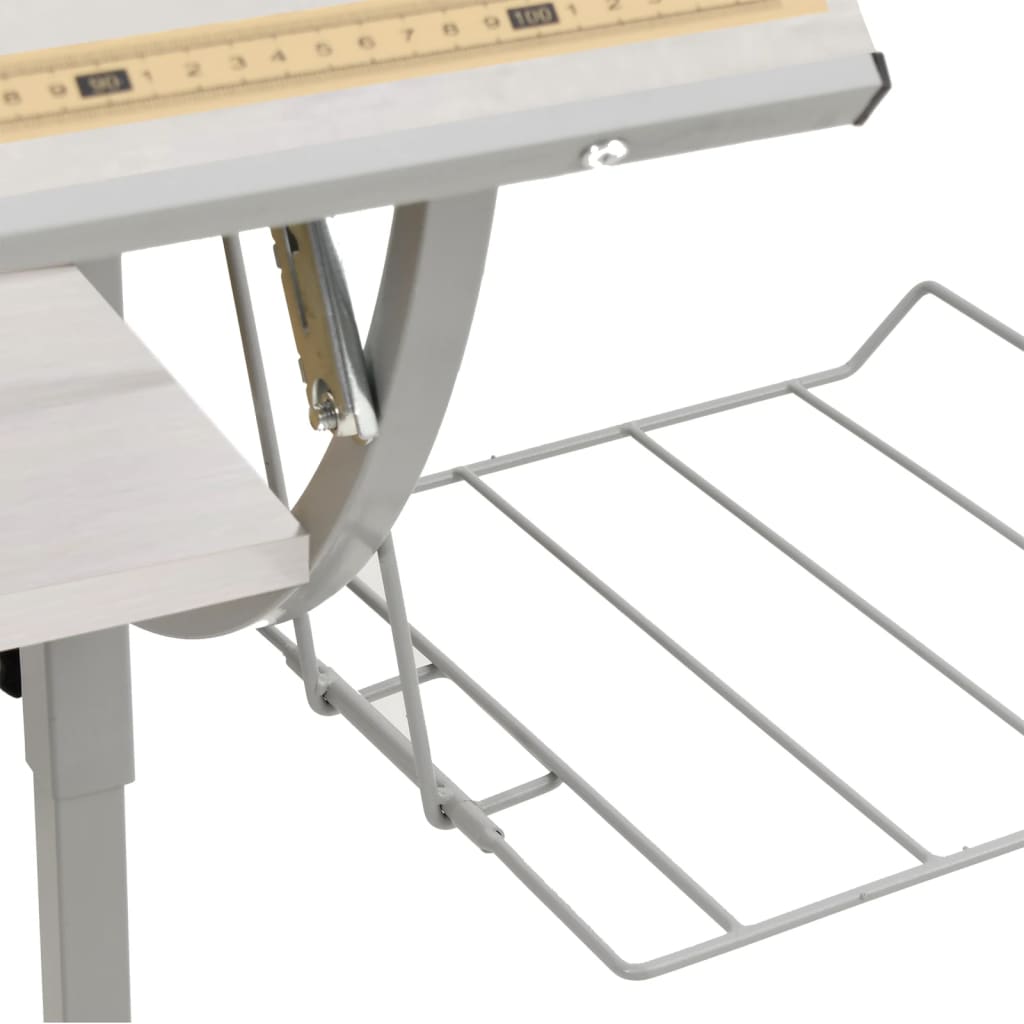 vidaXL Birou creație alb & gri 110x53x(58-87)cm lemn prelucrat & oțel vidaXL Birou creație alb & gri 110x53x(58-87)cm lemn prelucrat & oțel