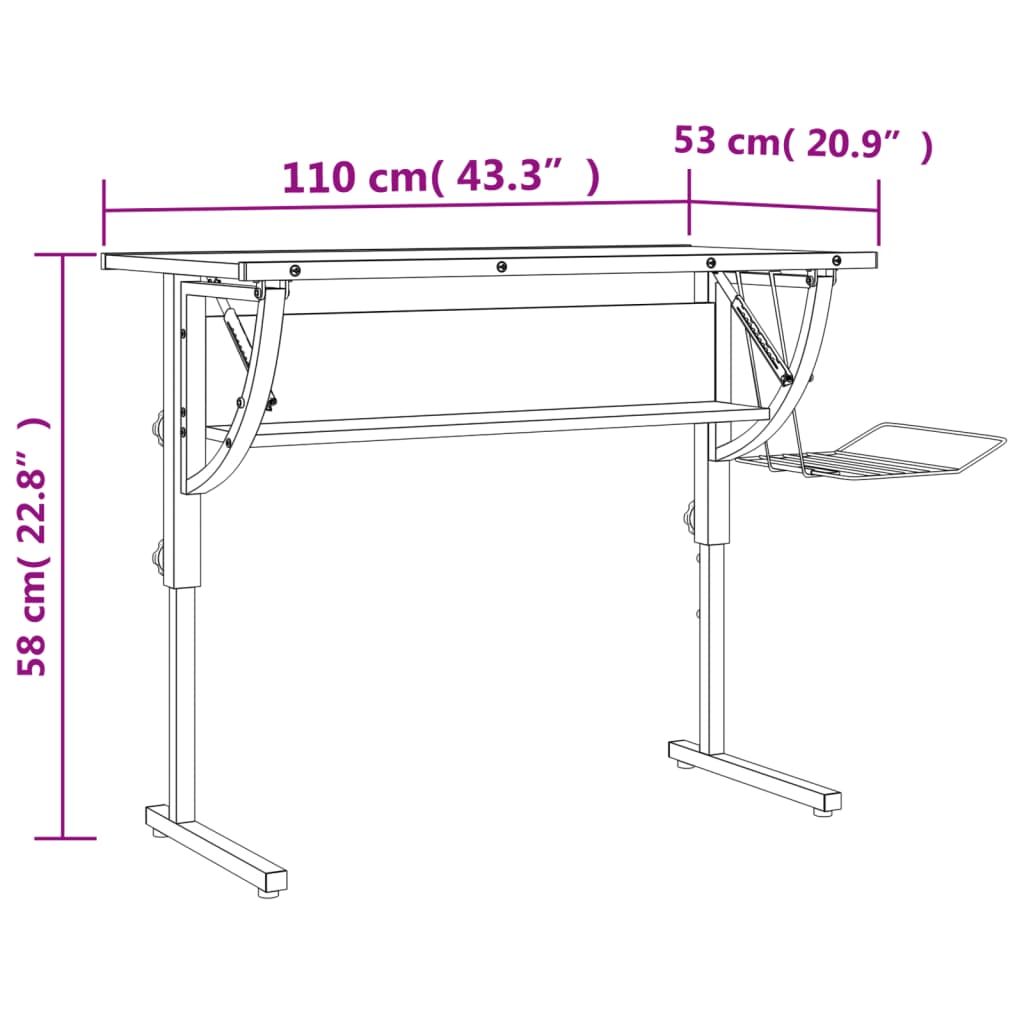 vidaXL Birou creație alb & gri 110x53x(58-87)cm lemn prelucrat & oțel vidaXL Birou creație alb & gri 110x53x(58-87)cm lemn prelucrat & oțel
