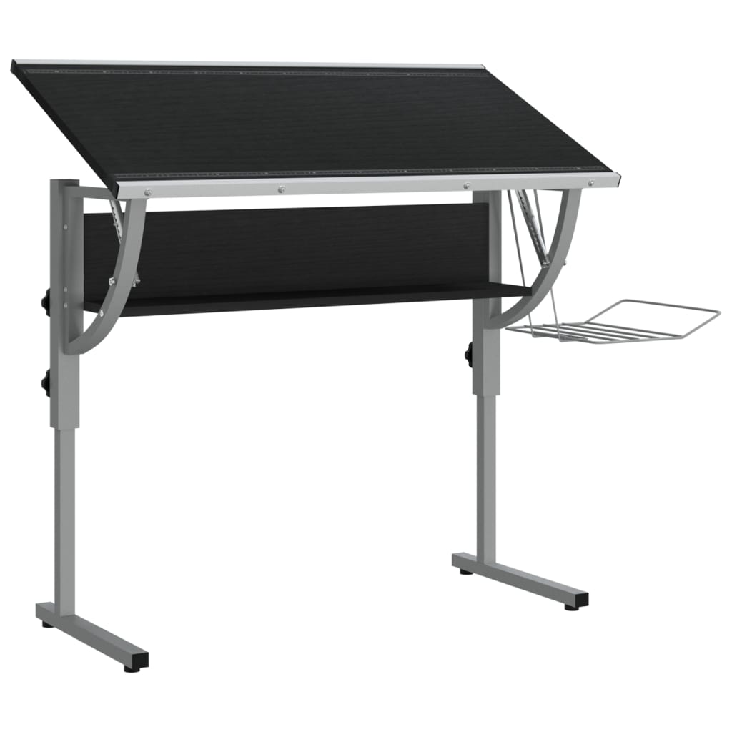 vidaXL Birou Craft negru & gri 110x53x(58-87) cm lemn prelucrat & oțel vidaXL Birou Craft negru & gri 110x53x(58-87) cm lemn prelucrat & oțel