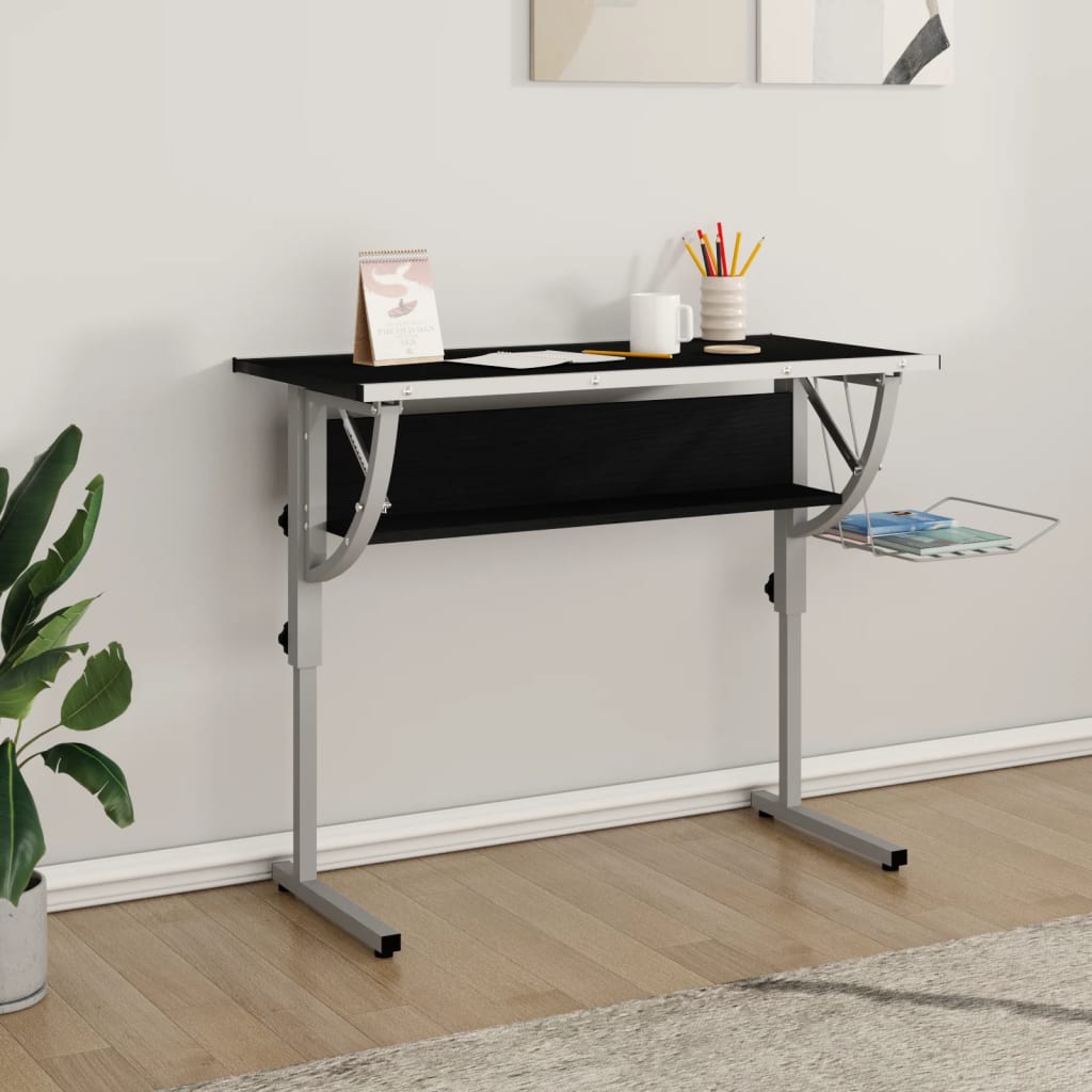 vidaXL Birou Craft negru & gri 110x53x(58-87) cm lemn prelucrat & oțel vidaXL Birou Craft negru & gri 110x53x(58-87) cm lemn prelucrat & oțel