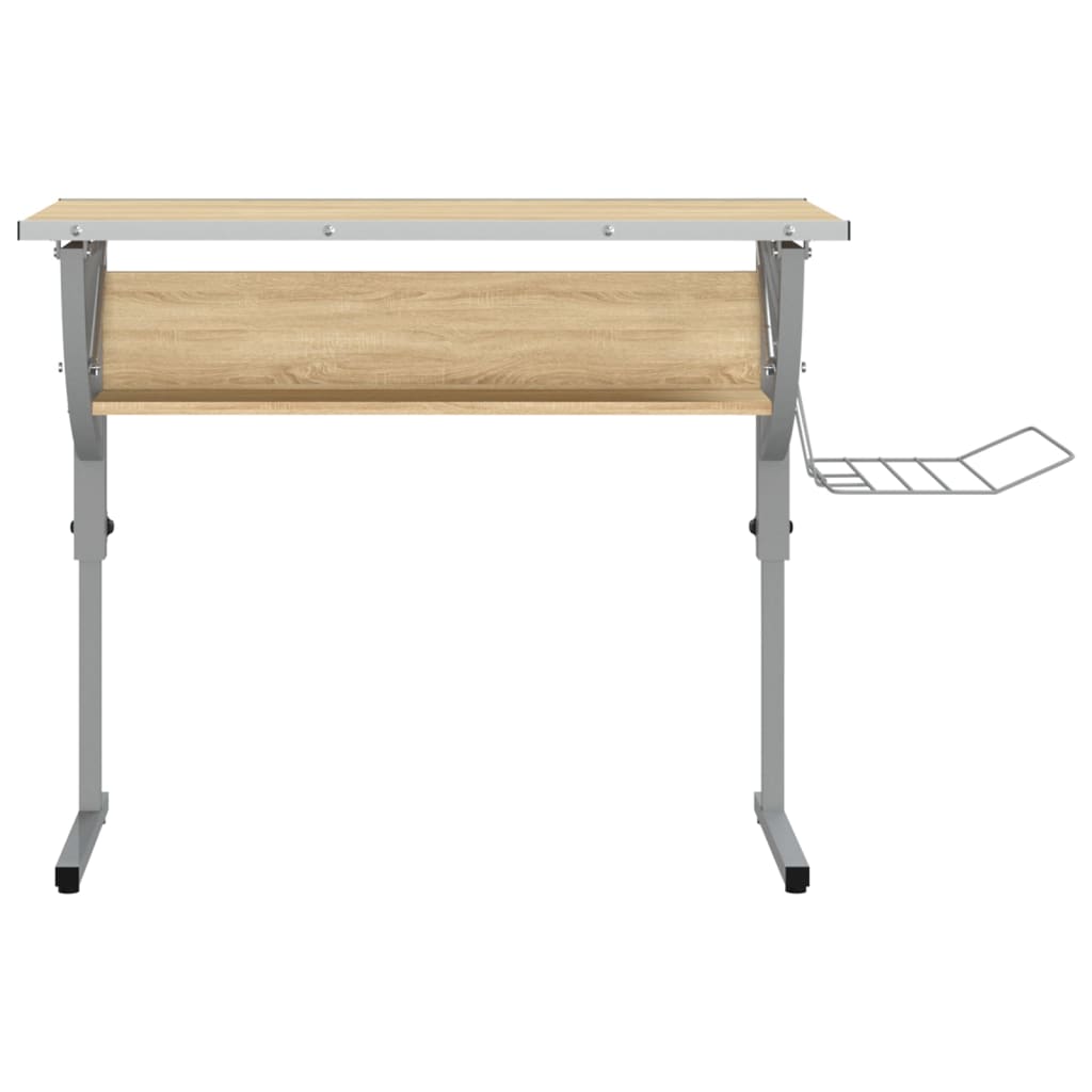 vidaXL Birou stejar sonoma & gri 110x53x(58-87) cm lemn prelucrat&oțel