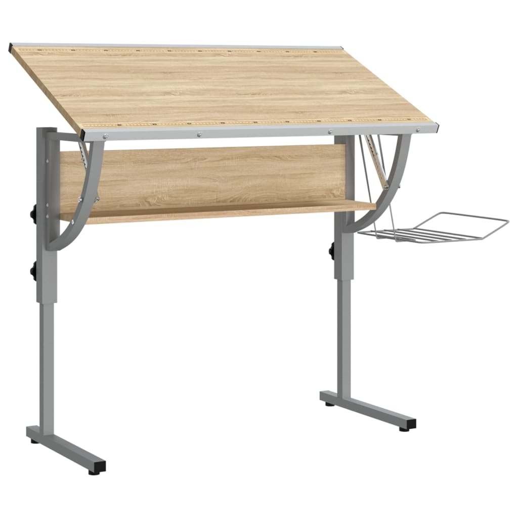 vidaXL Birou stejar sonoma & gri 110x53x(58-87) cm lemn prelucrat&oțel