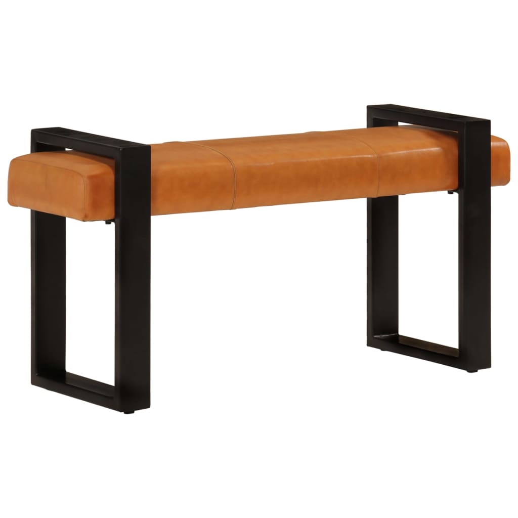 vidaXL Bancă, negru și maro, 110 cm, piele naturală de capră vidaXL Bancă, negru și maro, 110 cm, piele naturală de capră