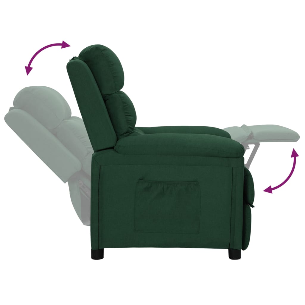 vidaXL Fotoliu rabatabil, verde închis, material textil vidaXL Fotoliu rabatabil, verde închis, material textil