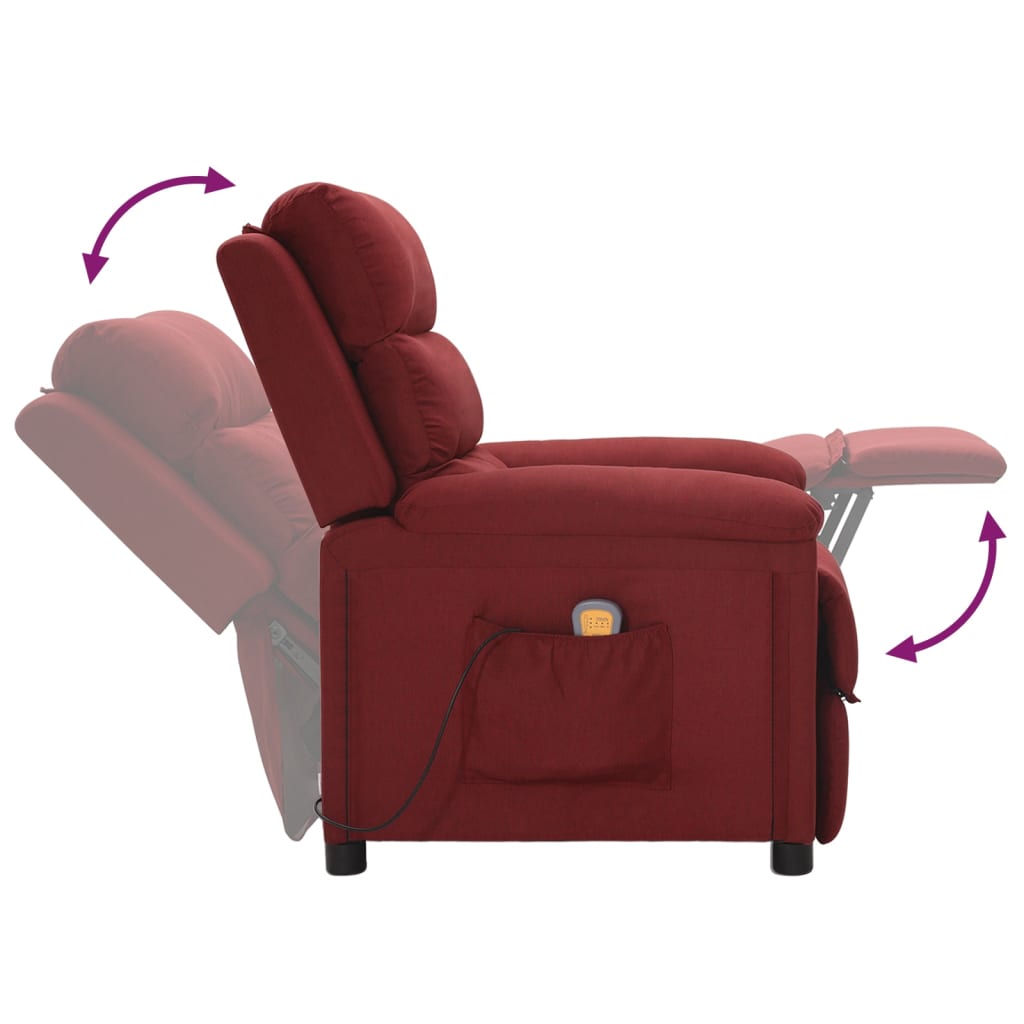 vidaXL Fotoliu de masaj, roșu vin, material textil