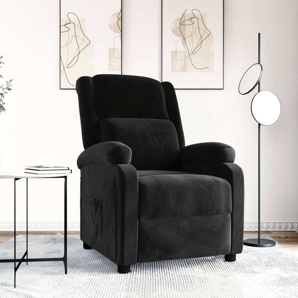 vidaXL Fotoliu rabatabil, negru, catifea vidaXL Fotoliu rabatabil, negru, catifea