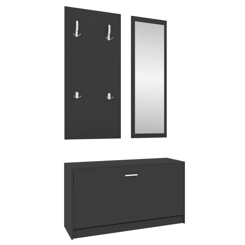 vidaXL Set pantofar 3 în 1, negru, lemn prelucrat vidaXL Set pantofar 3 în 1, negru, lemn prelucrat