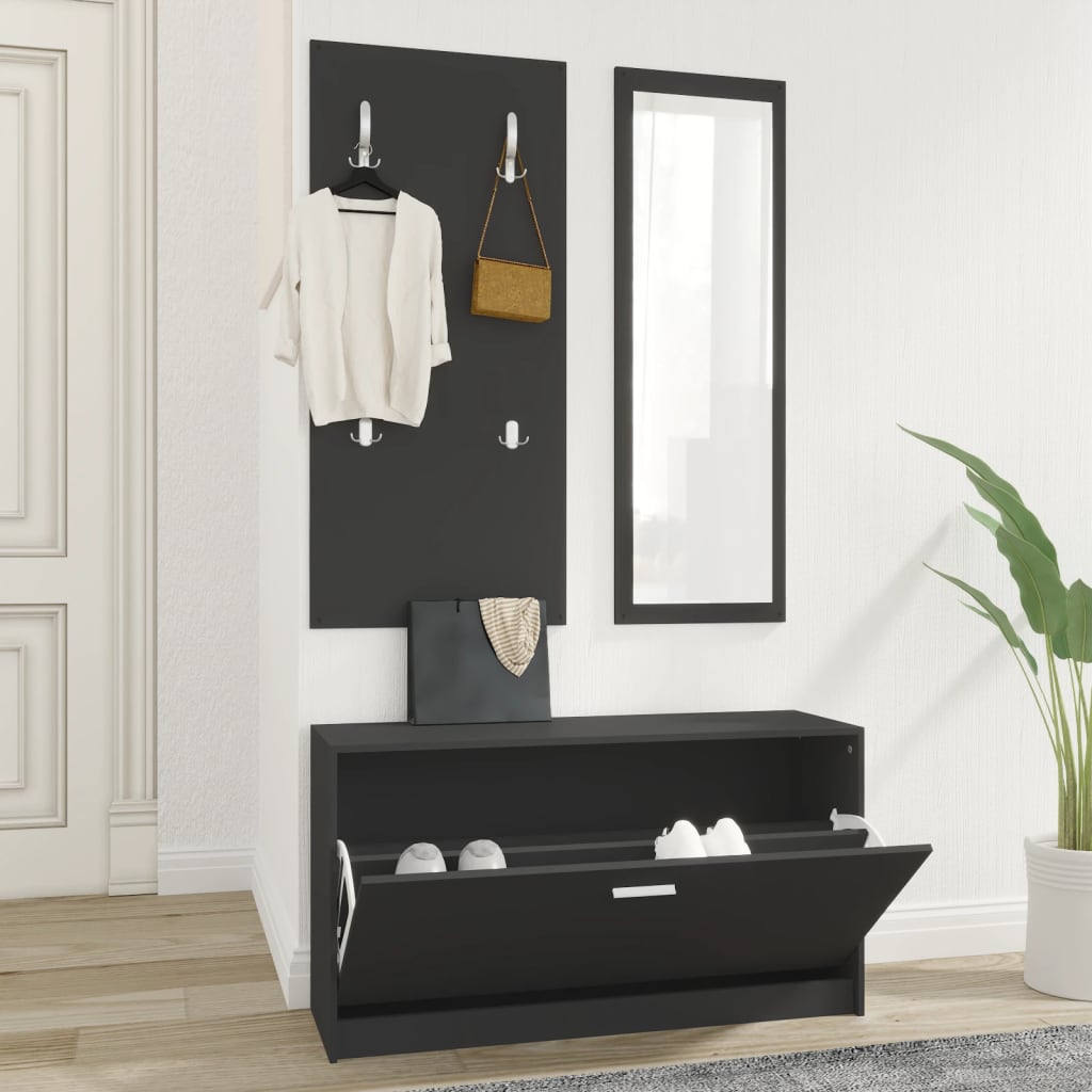vidaXL Set pantofar 3 în 1, negru, lemn prelucrat vidaXL Set pantofar 3 în 1, negru, lemn prelucrat