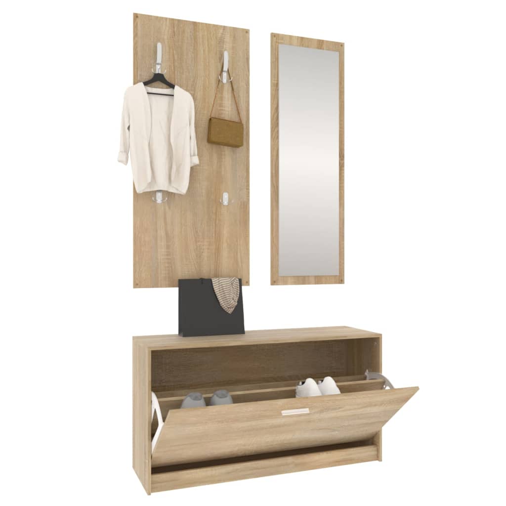 vidaXL Set pantofar 3 în 1, stejar sonoma, lemn prelucrat vidaXL Set pantofar 3 în 1, stejar sonoma, lemn prelucrat