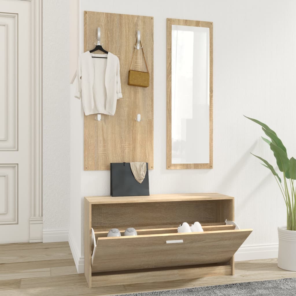 vidaXL Set pantofar 3 în 1, stejar sonoma, lemn prelucrat vidaXL Set pantofar 3 în 1, stejar sonoma, lemn prelucrat