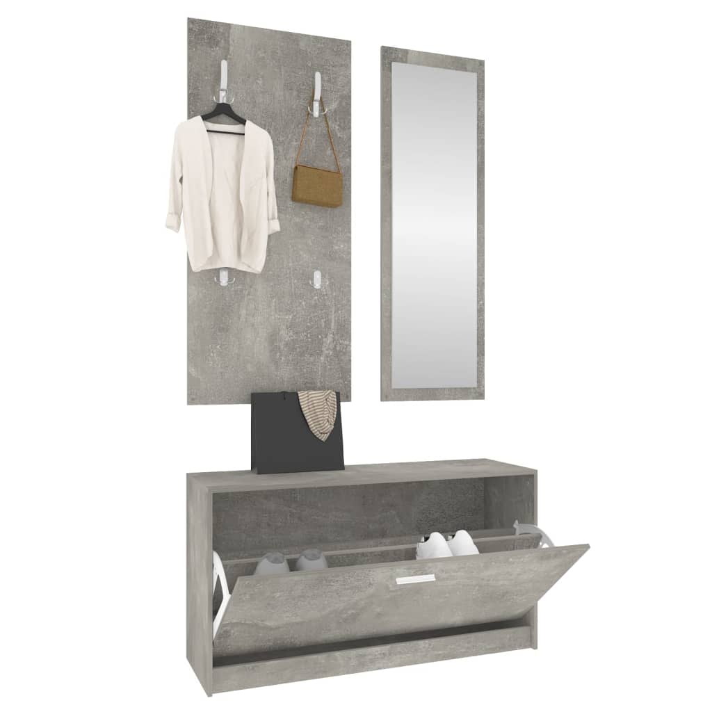 vidaXL Set pantofare 3 în 1, gri beton, lemn prelucrat vidaXL Set pantofare 3 în 1, gri beton, lemn prelucrat