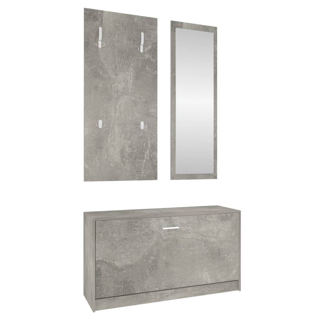 vidaXL Set pantofare 3 în 1, gri beton, lemn prelucrat vidaXL Set pantofare 3 în 1, gri beton, lemn prelucrat