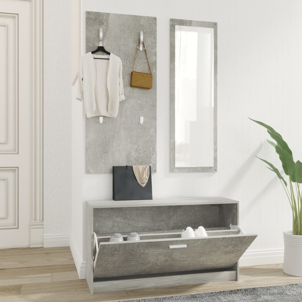 vidaXL Set pantofare 3 în 1, gri beton, lemn prelucrat vidaXL Set pantofare 3 în 1, gri beton, lemn prelucrat