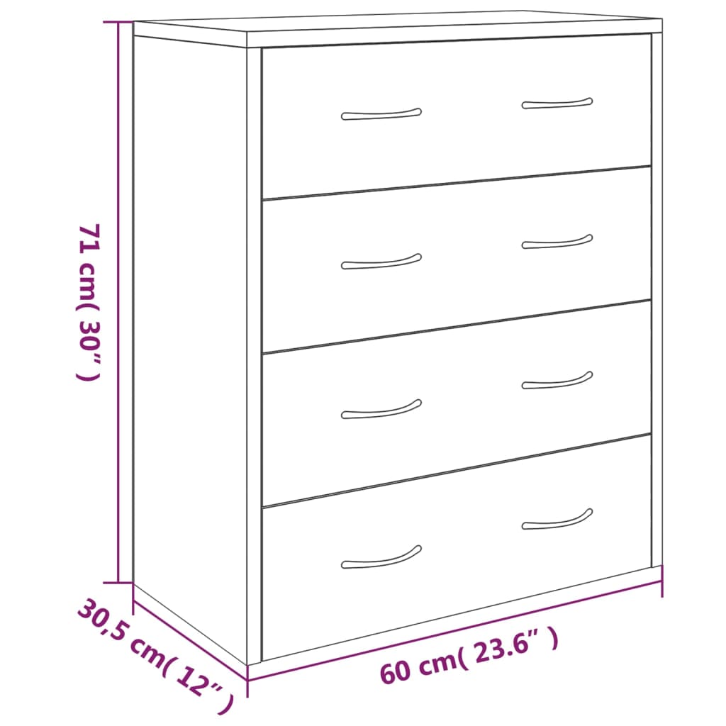 vidaXL Servantă cu 4 sertare, gri sonoma, 60x30,5x71 cm vidaXL Servantă cu 4 sertare, gri sonoma, 60x30,5x71 cm