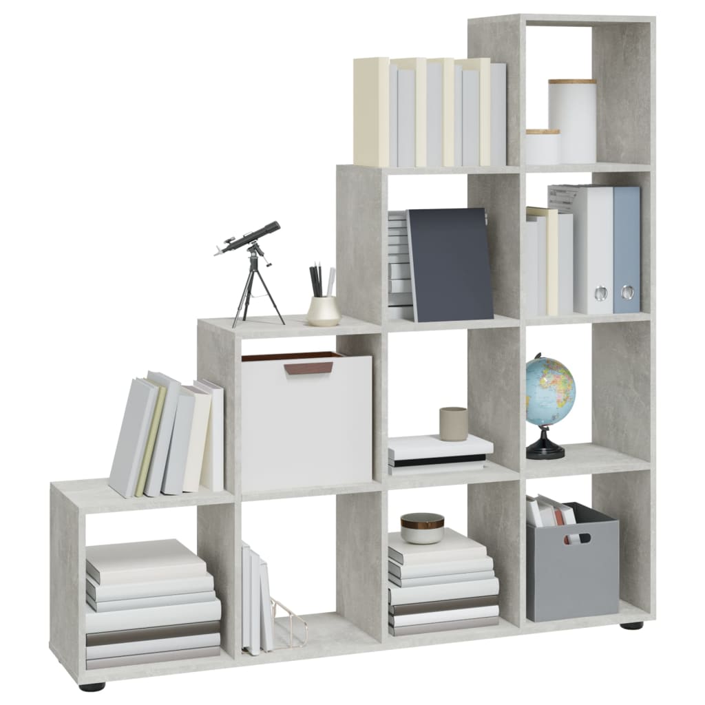 vidaXL Bibliotecă în trepte, gri beton, 142 cm, lemn compozit