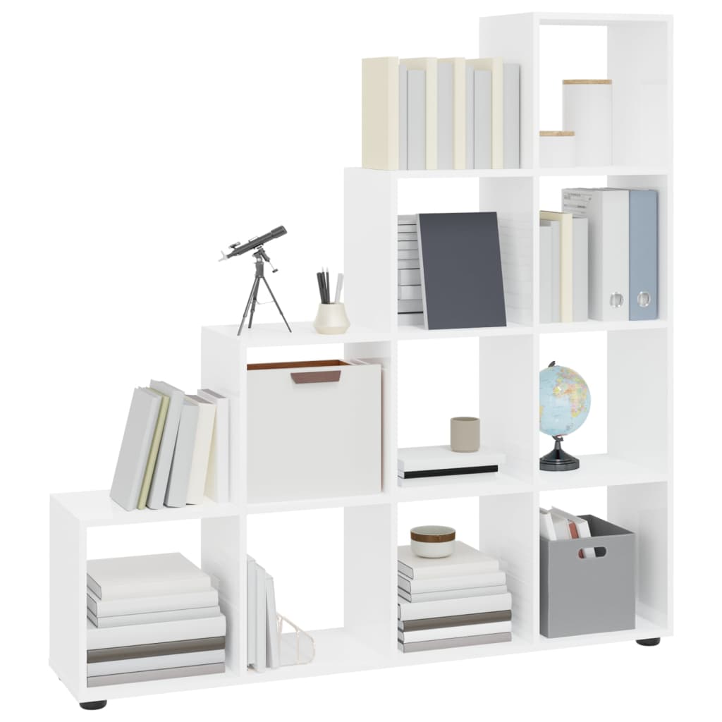 vidaXL Bibliotecă în trepte, alb extralucios, 142 cm, lemn compozit