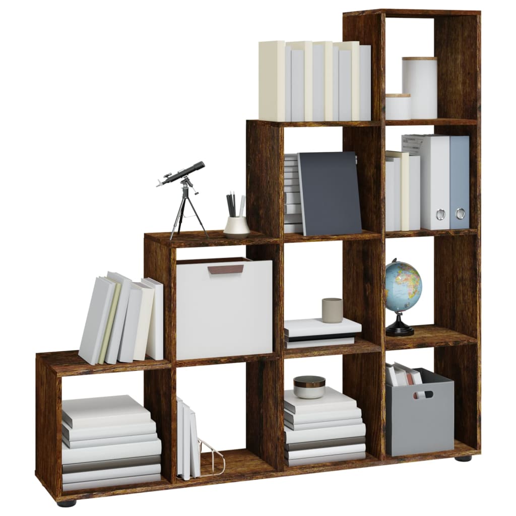 vidaXL Bibliotecă în trepte, stejar fumuriu, 142 cm, lemn compozit