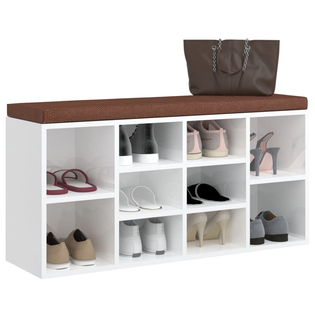 vidaXL Bancheta pantofar, alb extralucios, 103x30x48 cm, lemn compozit vidaXL Bancheta pantofar, alb extralucios, 103x30x48 cm, lemn compozit
