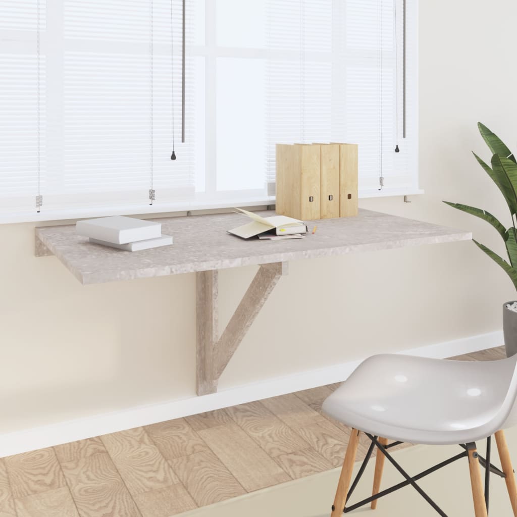 vidaXL Masă de perete pliantă, gri beton, 100x60x56 cm, lemn compozit vidaXL Masă de perete pliantă, gri beton, 100x60x56 cm, lemn compozit