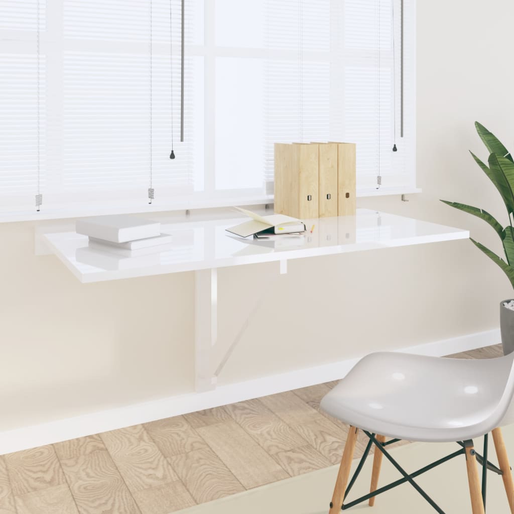 vidaXL Masă perete pliantă alb extralucios 100x60x56 cm lemn compozit vidaXL Masă perete pliantă alb extralucios 100x60x56 cm lemn compozit