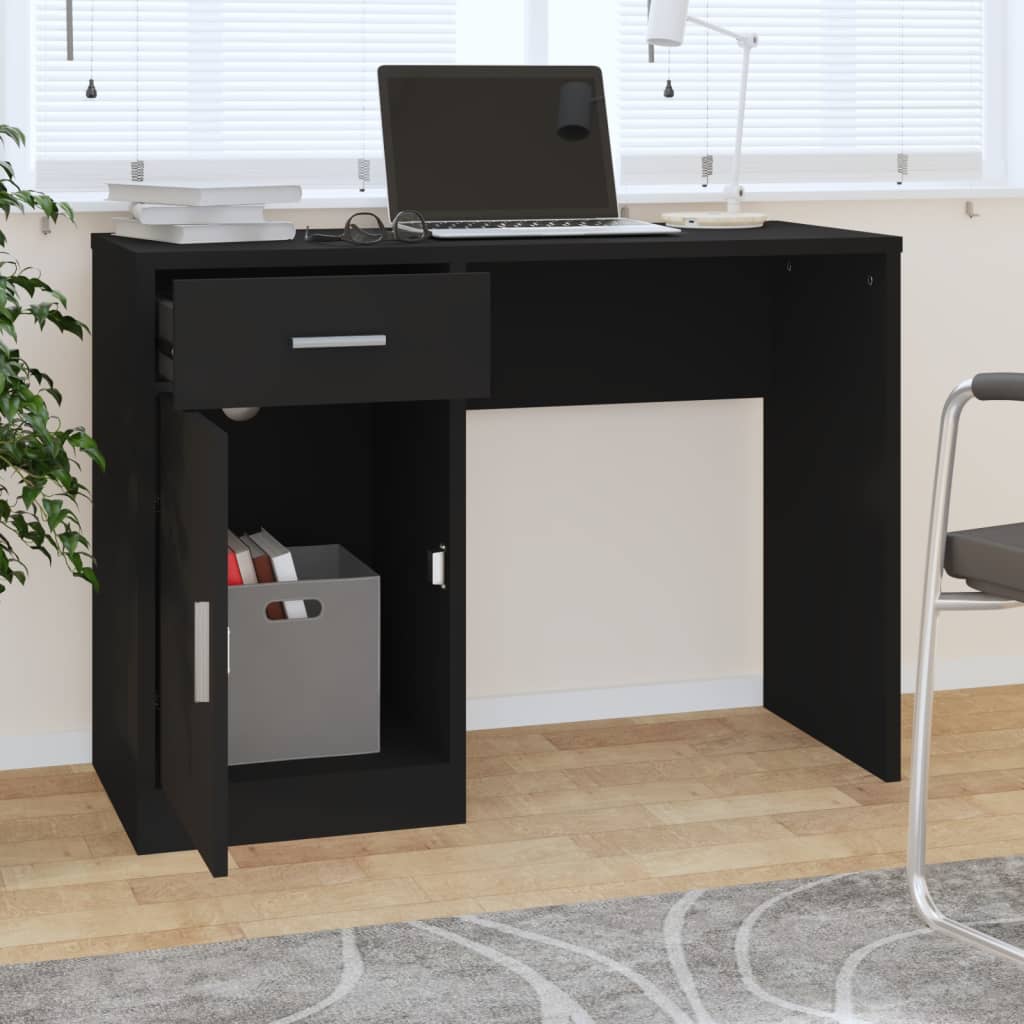 vidaXL Birou cu sertar și dulap, negru, 100x40x73 cm, lemn prelucrat vidaXL Birou cu sertar și dulap, negru, 100x40x73 cm, lemn prelucrat