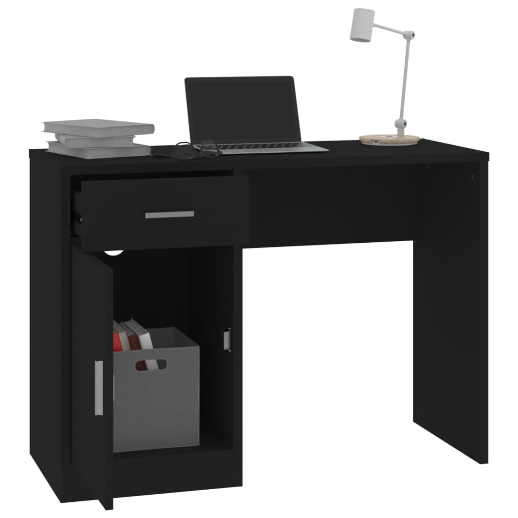 vidaXL Birou cu sertar și dulap, negru, 100x40x73 cm, lemn prelucrat vidaXL Birou cu sertar și dulap, negru, 100x40x73 cm, lemn prelucrat