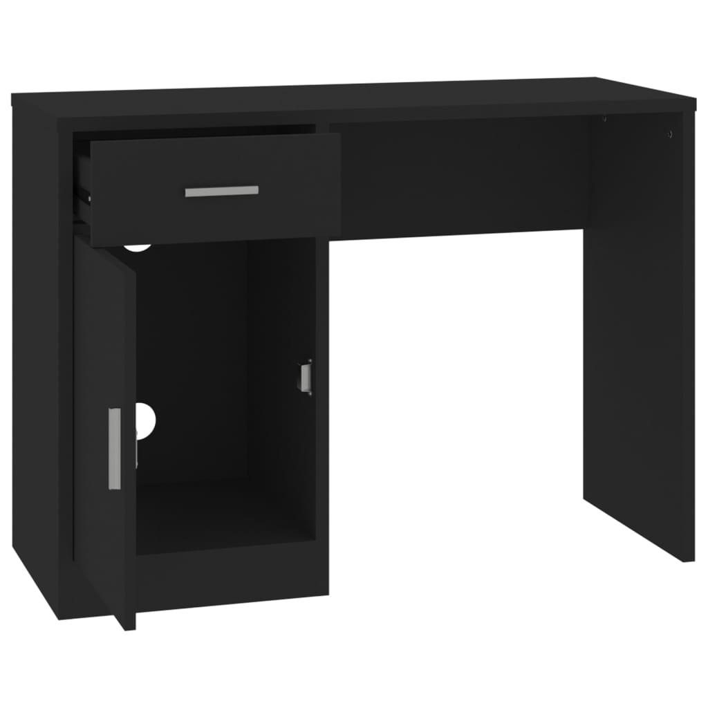 vidaXL Birou cu sertar și dulap, negru, 100x40x73 cm, lemn prelucrat vidaXL Birou cu sertar și dulap, negru, 100x40x73 cm, lemn prelucrat