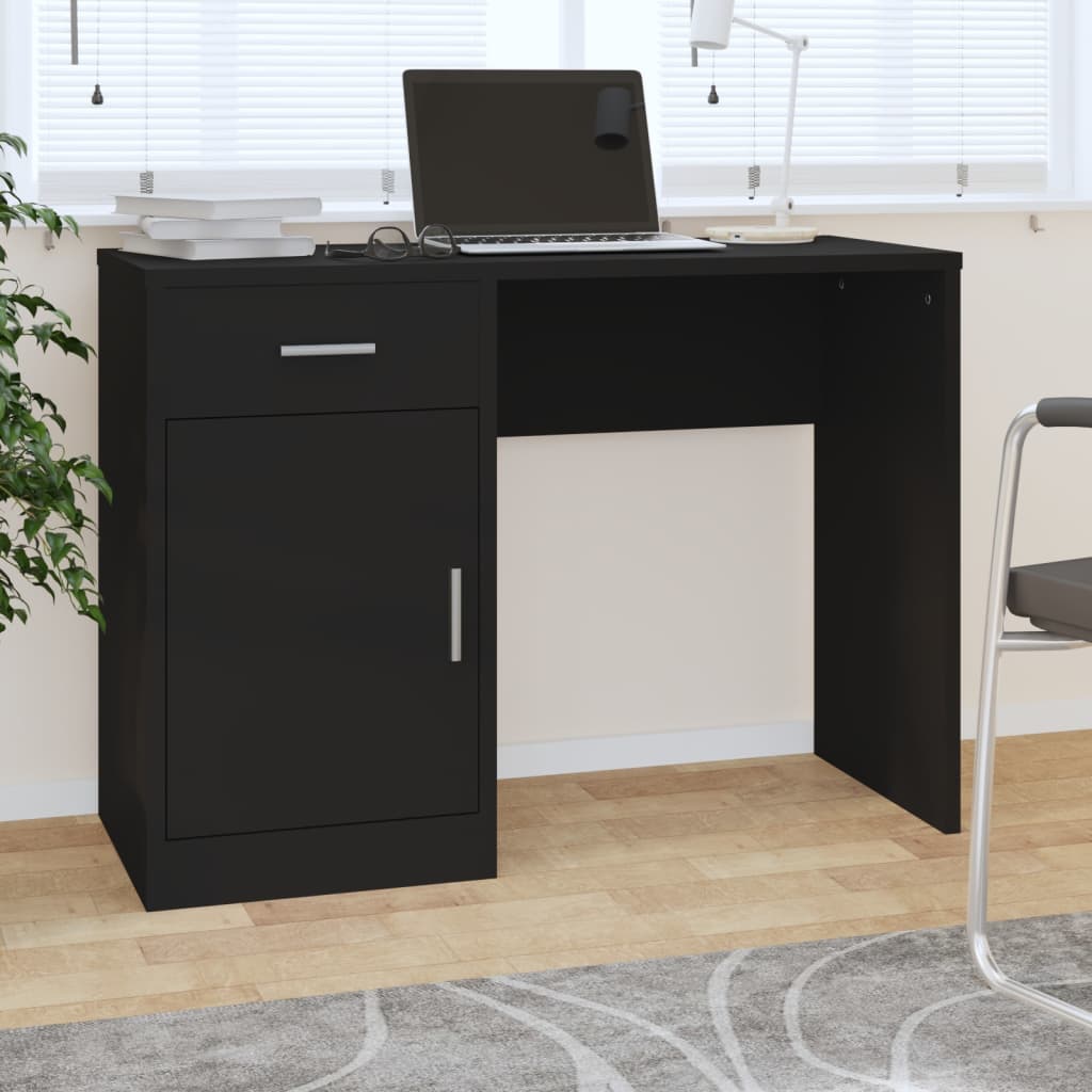 vidaXL Birou cu sertar și dulap, negru, 100x40x73 cm, lemn prelucrat vidaXL Birou cu sertar și dulap, negru, 100x40x73 cm, lemn prelucrat