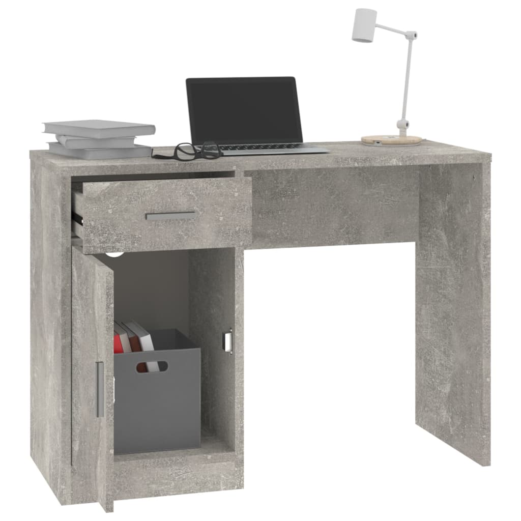vidaXL Birou cu sertar și dulap, gri beton 100x40x73 cm lemn prelucrat