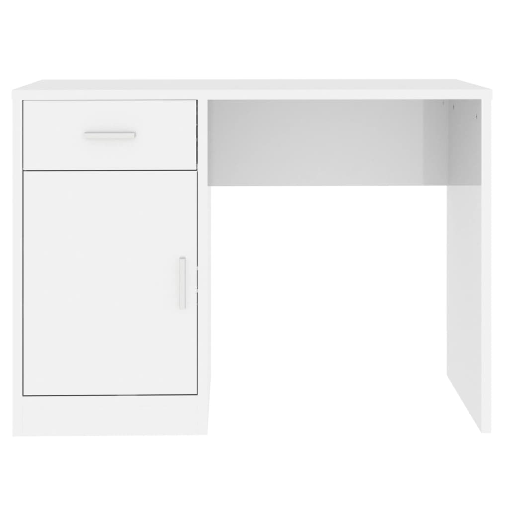 vidaXL Birou cu sertar și dulap, alb extralucios, 100x40x73 cm, lemn vidaXL Birou cu sertar și dulap, alb extralucios, 100x40x73 cm, lemn