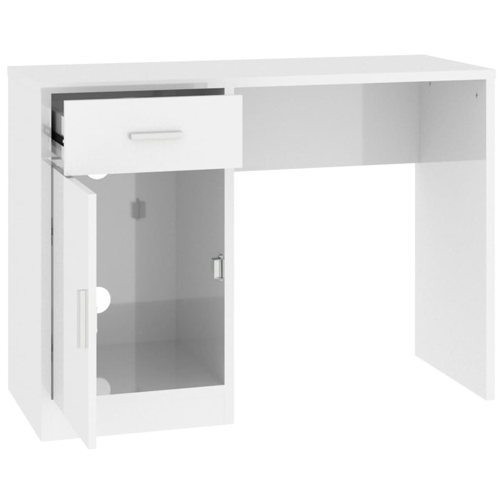 vidaXL Birou cu sertar și dulap, alb extralucios, 100x40x73 cm, lemn vidaXL Birou cu sertar și dulap, alb extralucios, 100x40x73 cm, lemn