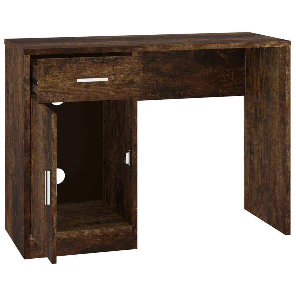 vidaXL Birou cu sertar și dulap, stejar fumuriu, 100x40x73 cm, lemn vidaXL Birou cu sertar și dulap, stejar fumuriu, 100x40x73 cm, lemn