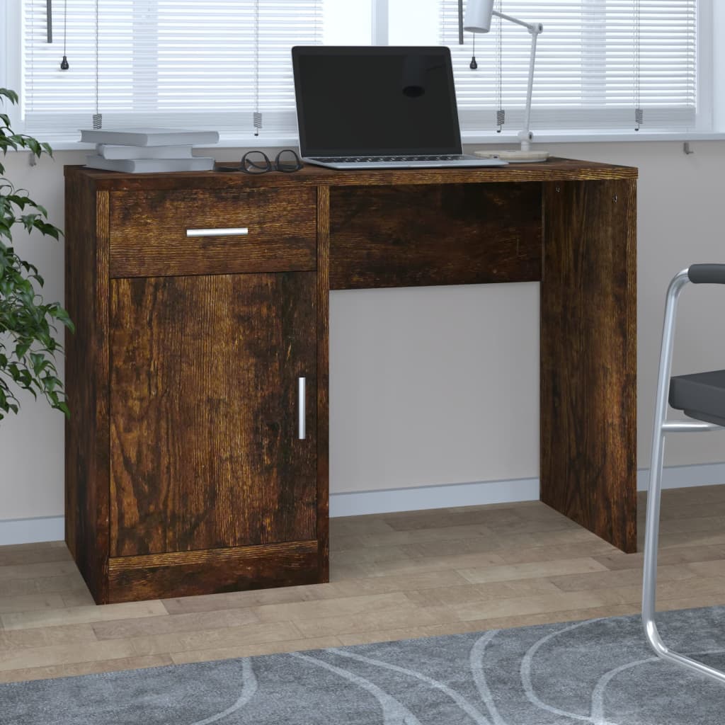 vidaXL Birou cu sertar și dulap, stejar fumuriu, 100x40x73 cm, lemn vidaXL Birou cu sertar și dulap, stejar fumuriu, 100x40x73 cm, lemn