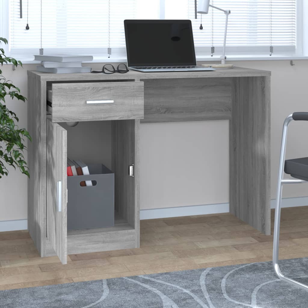vidaXL Birou cu sertar și dulap gri sonoma 100x40x73 cm lemn prelucrat vidaXL Birou cu sertar și dulap gri sonoma 100x40x73 cm lemn prelucrat