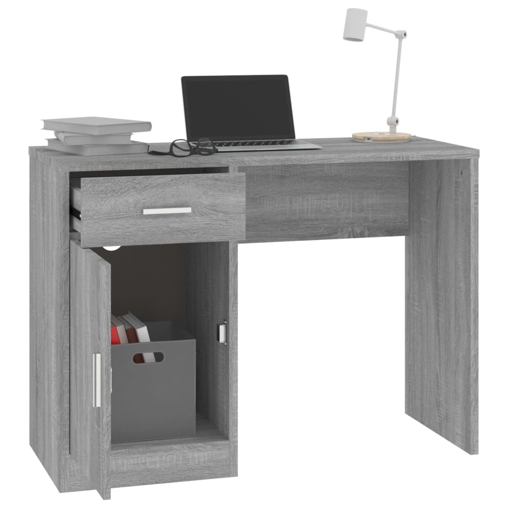 vidaXL Birou cu sertar și dulap gri sonoma 100x40x73 cm lemn prelucrat vidaXL Birou cu sertar și dulap gri sonoma 100x40x73 cm lemn prelucrat
