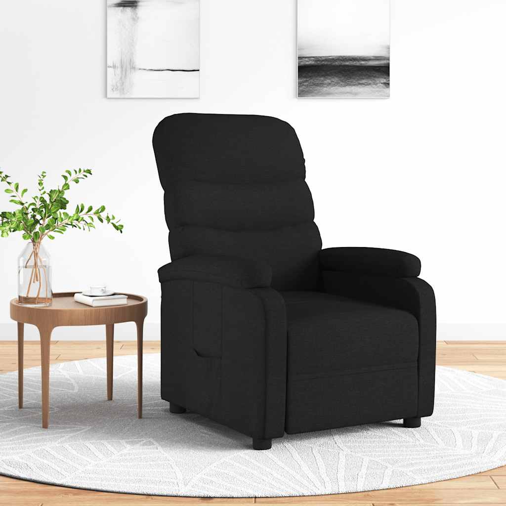 vidaXL Fotoliu rabatabil, negru, material textil vidaXL Fotoliu rabatabil, negru, material textil