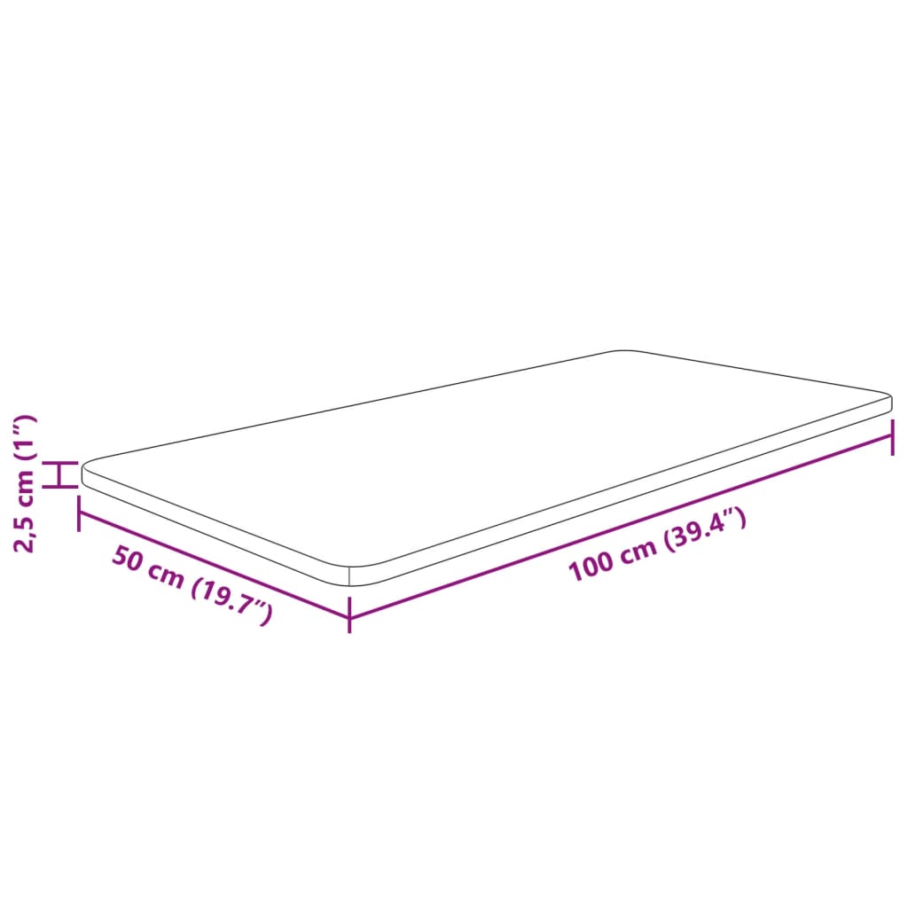 vidaXL Blat de baie, 100x50x2,5 cm, lemn masiv netratat vidaXL Blat de baie, 100x50x2,5 cm, lemn masiv netratat