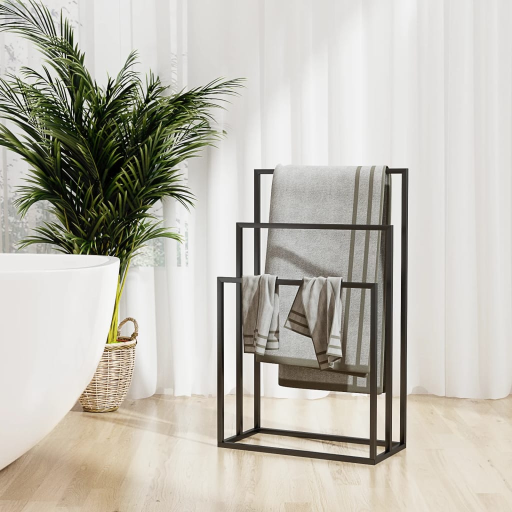vidaXL Suport de prosoape autonom, negru, 48x24x79 cm, fier vidaXL Suport de prosoape autonom, negru, 48x24x79 cm, fier
