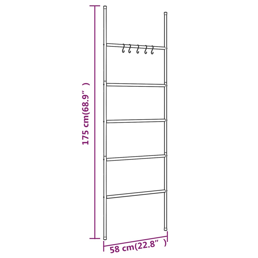 vidaXL Scară suport pentru prosoape, 5 niveluri, negru, 58x175 cm fier vidaXL Scară suport pentru prosoape, 5 niveluri, negru, 58x175 cm fier
