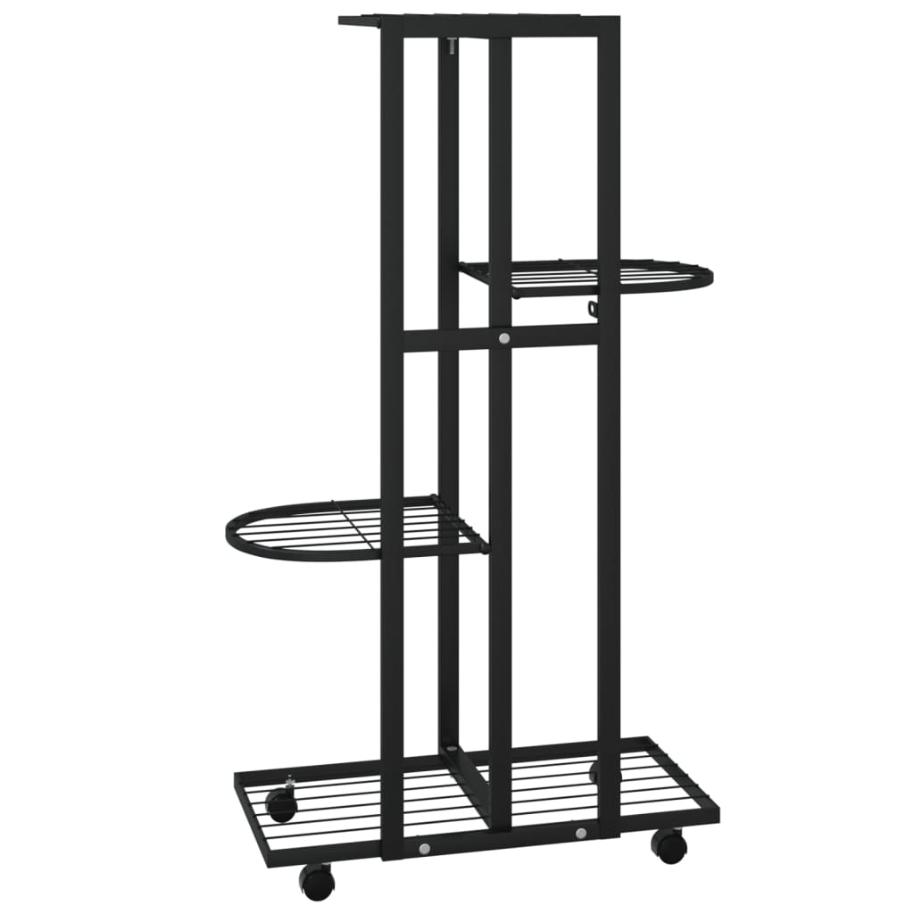 vidaXL Suport de flori cu 4 etaje, cu roți, negru, 44x23x80 cm, fier vidaXL Suport de flori cu 4 etaje, cu roți, negru, 44x23x80 cm, fier