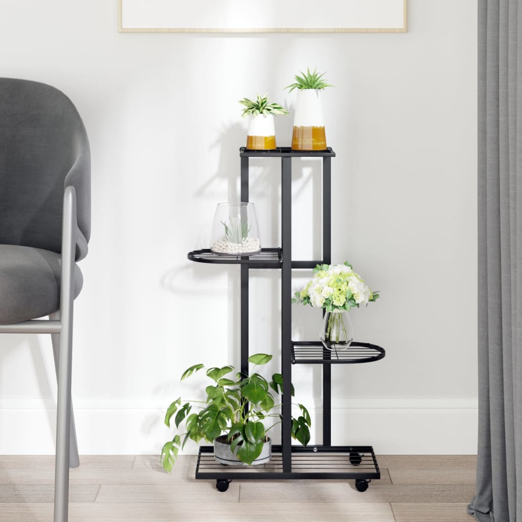 vidaXL Suport de flori cu 4 etaje, cu roți, negru, 44x23x80 cm, fier vidaXL Suport de flori cu 4 etaje, cu roți, negru, 44x23x80 cm, fier