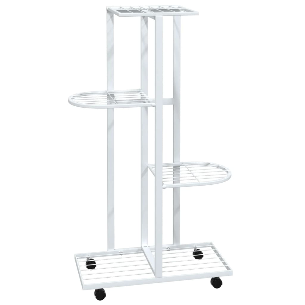 vidaXL Suport de flori cu 4 etaje, cu roți, alb, 44x23x80 cm, fier
