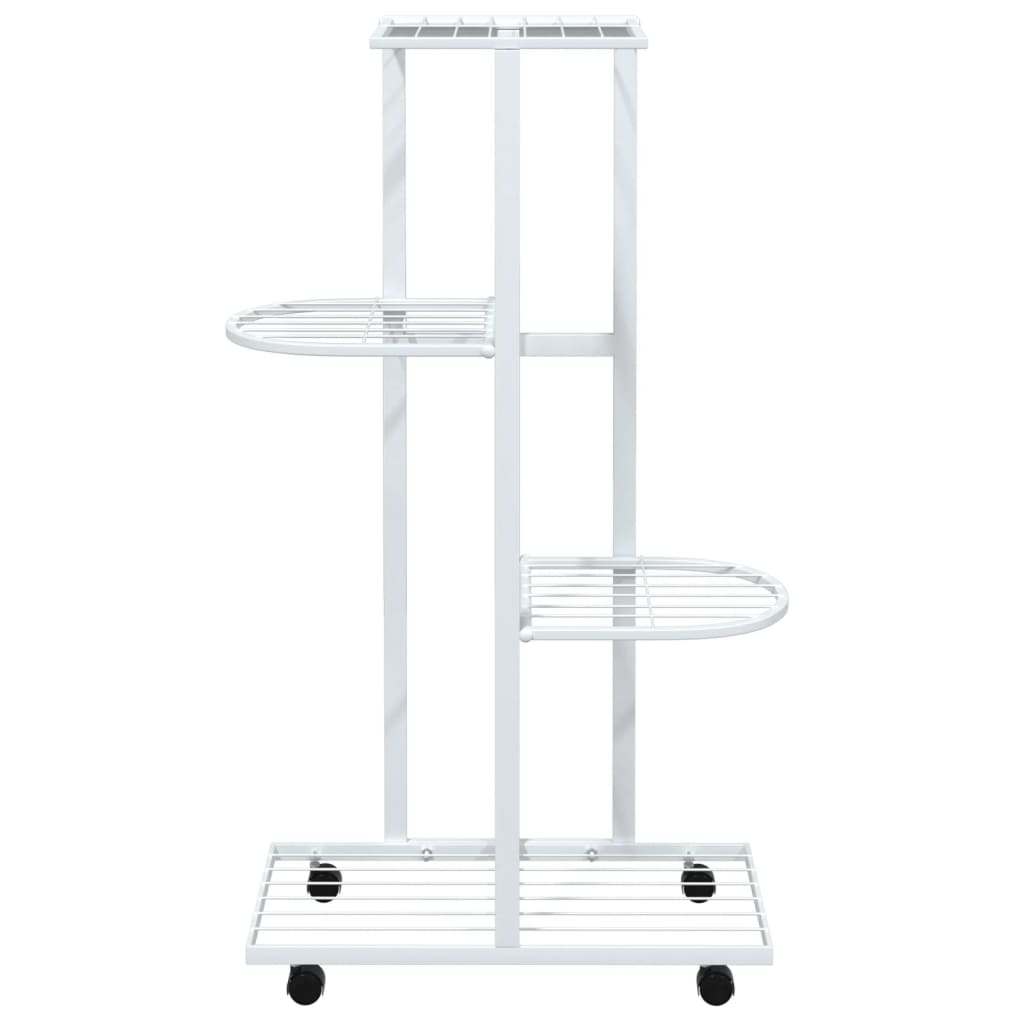 vidaXL Suport de flori cu 4 etaje, cu roți, alb, 44x23x80 cm, fier